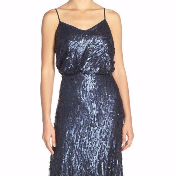 NWT Donna‎ Morgan 'Courtney' Spaghetti Strap Sequin Blouson Gown [SZ 4 ] - Picture 4 of 6